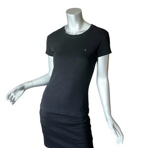 Tommy Hilfiger Women’s Medium Black Crew Neck Knit Cotton T Shirt Short Sleeve